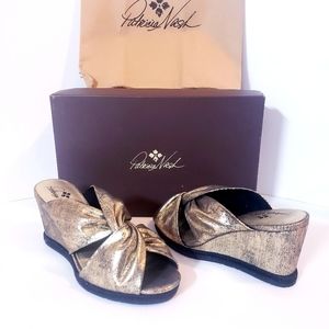 Patricia Nash Ricarda Gold Metallic Espadrille Slip On Wedge Sandal